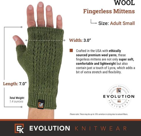 Evolution Knitwear Wool Mesh Knit Fingerless Mittens - Super Soft Merino Wool - Made in the USA in Saudi Arabia