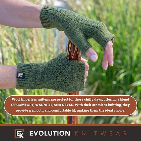 Evolution Knitwear Wool Mesh Knit Fingerless Mittens - Super Soft Merino Wool - Made in the USA in Saudi Arabia