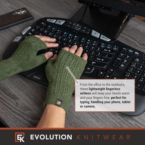 Evolution Knitwear Wool Mesh Knit Fingerless Mittens - Super Soft Merino Wool - Made in the USA in Saudi Arabia