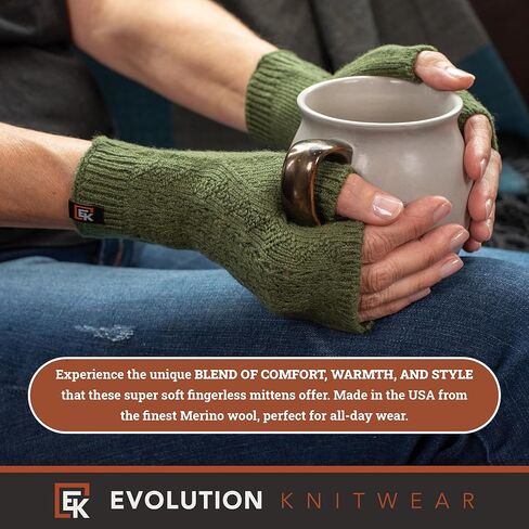 Evolution Knitwear Wool Mesh Knit Fingerless Mittens - Super Soft Merino Wool - Made in the USA in Saudi Arabia