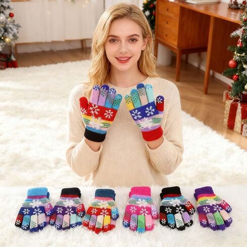 Random Style Gloves Winter Stretch Snowflake Pattern Full Finger Mittens Winter Warm Wool Gloves for Women & Men Christmas Giving in Saudi Arabia