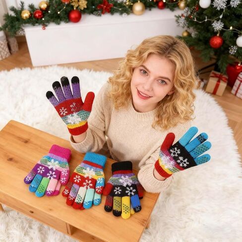 Random Style Gloves Winter Stretch Snowflake Pattern Full Finger Mittens Winter Warm Wool Gloves for Women & Men Christmas Giving in Saudi Arabia