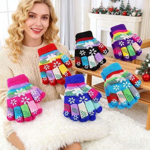 Random Style Gloves Winter Stretch Snowflake Pattern Full Finger Mittens Winter Warm Wool Gloves for Women & Men Christmas Giving in Saudi Arabia