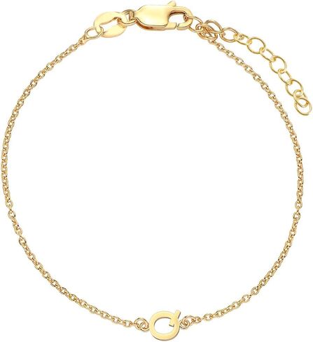 OAK & LUNA Inez Initial Bracelet/Anklet - Gold Plated & Sterling Silver — A-Z Letter Pendant on 7"+1" Adjustable Cable Chain in Saudi Arabia