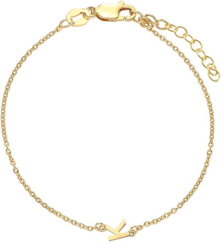 OAK & LUNA Inez Initial Bracelet/Anklet - Gold Plated & Sterling Silver — A-Z Letter Pendant on 7"+1" Adjustable Cable Chain in Saudi Arabia