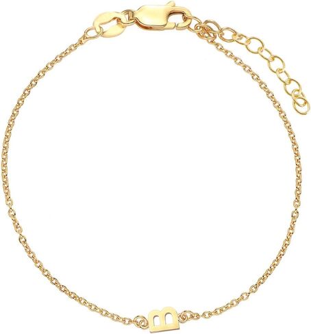 OAK & LUNA Inez Initial Bracelet/Anklet - Gold Plated & Sterling Silver — A-Z Letter Pendant on 7"+1" Adjustable Cable Chain in Saudi Arabia