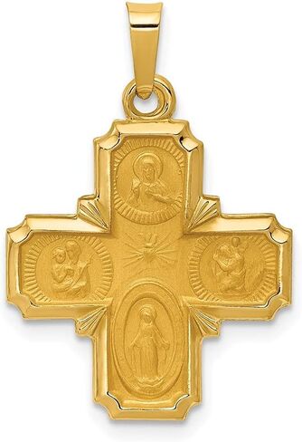 Diamond2Deal 14k Yellow Gold Polished and Satin Four Way Medal Pendant (L- 26.5 mm W- 18 mm) in Saudi Arabia
