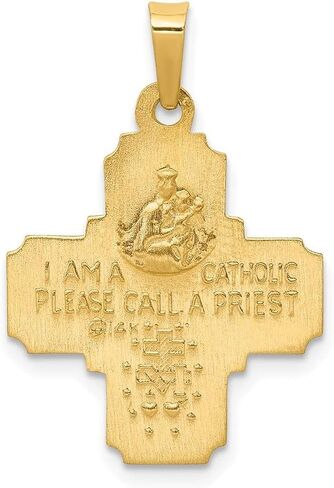 Diamond2Deal 14k Yellow Gold Polished and Satin Four Way Medal Pendant (L- 26.5 mm W- 18 mm) in Saudi Arabia