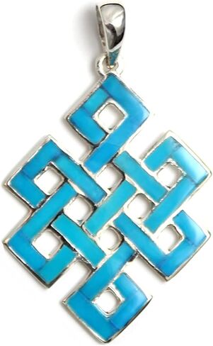 COSUMOSU Tibetan Endless Knot Pendant – 925 Sterling Silver Japanese Style with Light Blue Turquoise - Spiritual Buddhist Jewelry in Saudi Arabia