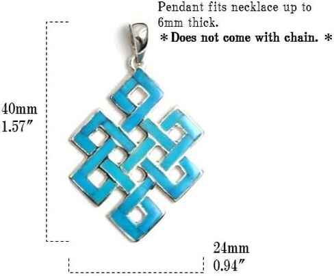 COSUMOSU Tibetan Endless Knot Pendant – 925 Sterling Silver Japanese Style with Light Blue Turquoise - Spiritual Buddhist Jewelry in Saudi Arabia
