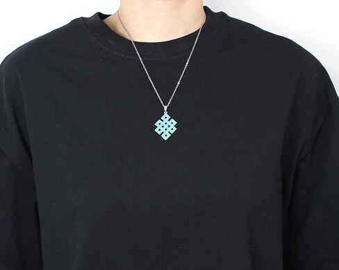 COSUMOSU Tibetan Endless Knot Pendant – 925 Sterling Silver Japanese Style with Light Blue Turquoise - Spiritual Buddhist Jewelry in Saudi Arabia