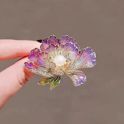 Dainty Flower Brooch Pins for Women Graceful Cubic Zircon Peony Pearl Enamel Badges Lapel Pins Trendy Banquet Prom Dress Jewelry Accessories Gift in Saudi Arabia