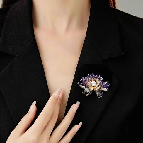 Dainty Flower Brooch Pins for Women Graceful Cubic Zircon Peony Pearl Enamel Badges Lapel Pins Trendy Banquet Prom Dress Jewelry Accessories Gift in Saudi Arabia