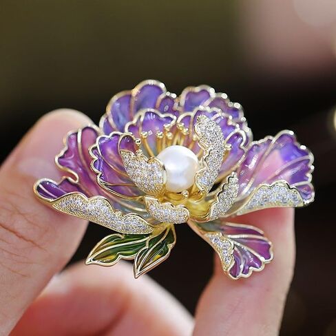 Dainty Flower Brooch Pins for Women Graceful Cubic Zircon Peony Pearl Enamel Badges Lapel Pins Trendy Banquet Prom Dress Jewelry Accessories Gift in Saudi Arabia