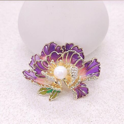 Dainty Flower Brooch Pins for Women Graceful Cubic Zircon Peony Pearl Enamel Badges Lapel Pins Trendy Banquet Prom Dress Jewelry Accessories Gift in Saudi Arabia