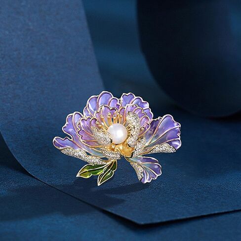Dainty Flower Brooch Pins for Women Graceful Cubic Zircon Peony Pearl Enamel Badges Lapel Pins Trendy Banquet Prom Dress Jewelry Accessories Gift in Saudi Arabia