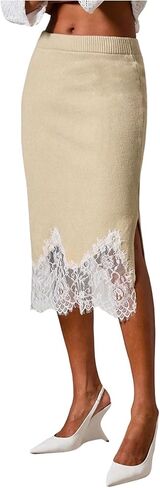 MakeMeChic Women's Floral Lace Sweater Skirt High Waist Split Knit Business Pencil Midi Skirts in Saudi Arabia