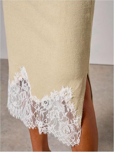 MakeMeChic Women's Floral Lace Sweater Skirt High Waist Split Knit Business Pencil Midi Skirts in Saudi Arabia
