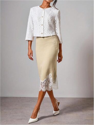 MakeMeChic Women's Floral Lace Sweater Skirt High Waist Split Knit Business Pencil Midi Skirts in Saudi Arabia