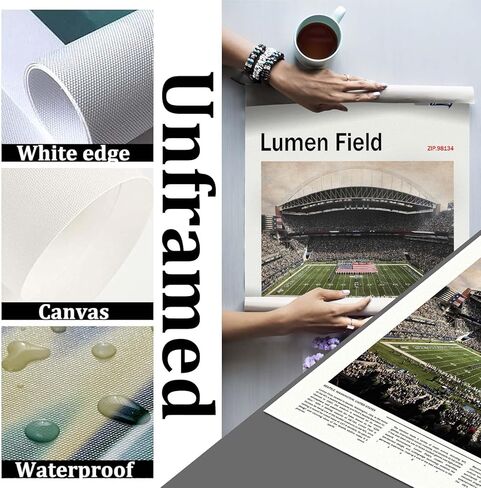 (غير مؤطرة 11 بوصة × 17 بوصة) طباعة قماشية LumenField - لوحة فنية جدارية من سياتل هوم فيلد لمحبي سي هوكس، ملصق رياضي لغرفة الألعاب أو ديكور كهف الرجل in Kuwait