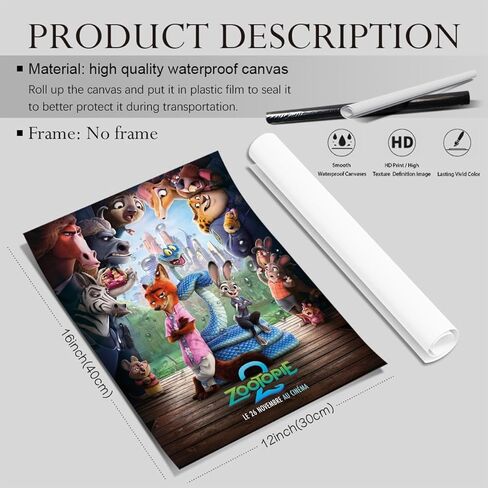 BILVAZOG Animal Zootopia 2 Poster For Fans Kids Room Bedroom Wall Decor -Movie Zootopia Posters Canvas Prints Picture For Teen Boy Girls Gifts in Saudi Arabia