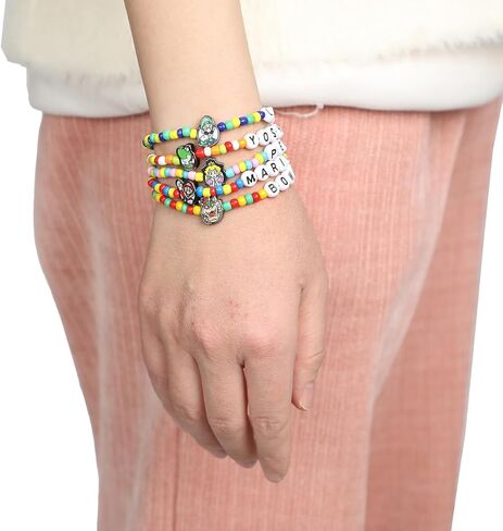 Bioworld Super Mario Tradesies Pack Multi Character Women's Beaded Letters and Charm Bracelet Set in Saudi Arabia