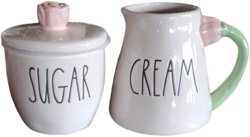 Rae Dunn SUGAR Jar + CREAM Creamer Set with WOOD Tray in Kuwait