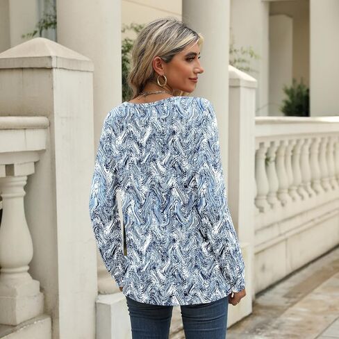 Womens Casual V Neck Long Sleeve Loose Fit Blouses Dressy Tunic Fashion Tops in Saudi Arabia