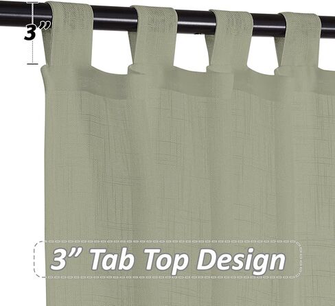 ستائر شفافة من Tab TOB، لوحات معالجة النوافذ لتصفية الضوء من الكتان للمكتب المنزلي، حزمة من لوحتين، ربطات عنق خضراء (42 بوصة × 63 بوصة) in Kuwait