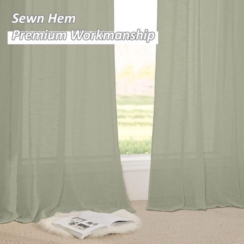 ستائر شفافة من Tab TOB، لوحات معالجة النوافذ لتصفية الضوء من الكتان للمكتب المنزلي، حزمة من لوحتين، ربطات عنق خضراء (42 بوصة × 63 بوصة) in Kuwait