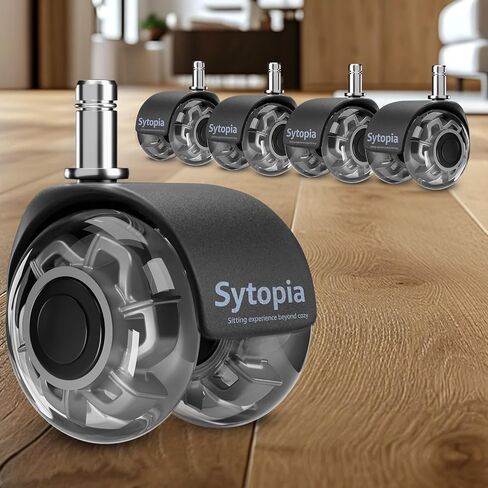 Sytopia Office Chair Wheels Replacement, 2 Inch Caster Wheels for Hardwood Floors and Carpet, Heavy Duty Roller Blade Coster, Replace Office Chair Mats Universal Size 11x22mm, Set of 5, Black in Kuwait
