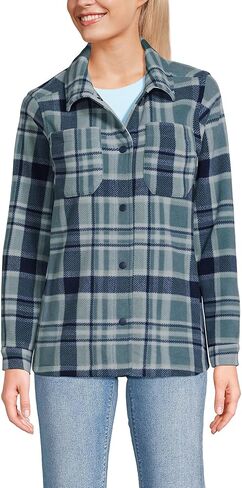 Lands' End Women's Print Anyweather Fleece Shirt Jacket Large Soft Ice Blue/Navy Plaid in Saudi Arabia
