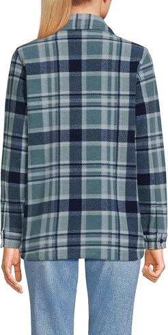 Lands' End Women's Print Anyweather Fleece Shirt Jacket Large Soft Ice Blue/Navy Plaid in Saudi Arabia