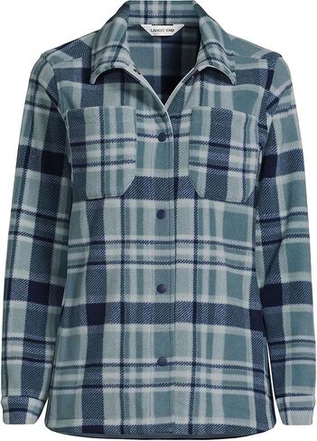 Lands' End Women's Print Anyweather Fleece Shirt Jacket Large Soft Ice Blue/Navy Plaid in Saudi Arabia