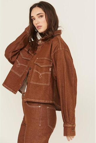 Women's Boxy Cropped Pecan Denim Jacket in Saudi Arabia