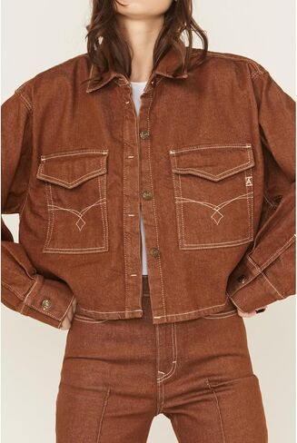 Women's Boxy Cropped Pecan Denim Jacket in Saudi Arabia