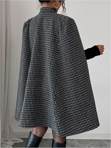 MakeMeChic Women's Plaid Poncho Coat Open Front Pearl Beaded Button Elegant Cape Cardigan in Saudi Arabia
