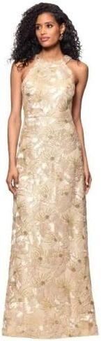 Betsy & Adam Womens Embroidered Soutache Lace Halter Floor Length Dress in Saudi Arabia