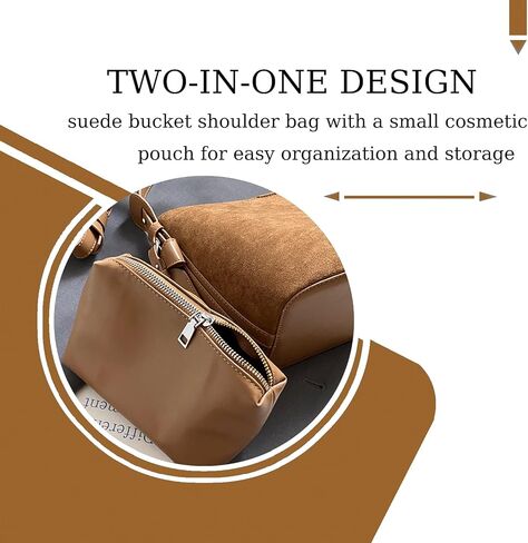 حقيبة دلو من جلد الغزال HJMND حقائب من جلد الغزال للنساء حقيبة دلو بنية حقيبة يد بكتف واحد حقيبة كروسبودي محفظة للعطلات in Kuwait