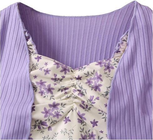 OYOANGLE Girl's 2 Piece Outfits Ditsy Floral Ruffle Cami Dress with Long Sleeve Cardigan Sets in Saudi Arabia
