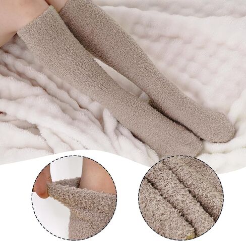 4 Pairs Fuzzy Socks for Women Warm Knee High Fluffy Socks Plush Winter Cozy Fuzzy Long Stockings for Christmas Gifts in Saudi Arabia
