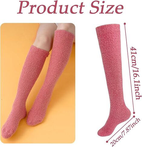 4 Pairs Fuzzy Socks for Women Warm Knee High Fluffy Socks Plush Winter Cozy Fuzzy Long Stockings for Christmas Gifts in Saudi Arabia