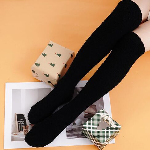 4 Pairs Fuzzy Socks for Women Warm Knee High Fluffy Socks Plush Winter Cozy Fuzzy Long Stockings for Christmas Gifts in Saudi Arabia