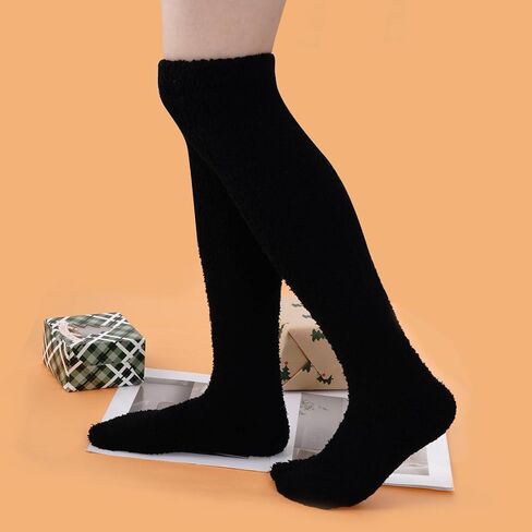4 Pairs Fuzzy Socks for Women Warm Knee High Fluffy Socks Plush Winter Cozy Fuzzy Long Stockings for Christmas Gifts in Saudi Arabia