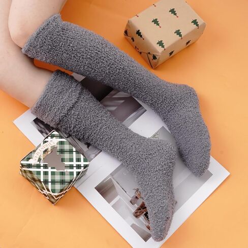 4 Pairs Fuzzy Socks for Women Warm Knee High Fluffy Socks Plush Winter Cozy Fuzzy Long Stockings for Christmas Gifts in Saudi Arabia