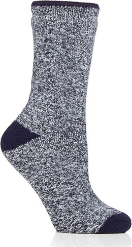 جوارب Viola LITE Twist Crew النسائية من HEAT HOLDERS - جوارب متوسطة السُمك - رائعة للطقس البارد في الشتاء - 5x أكثر دفئًا من القطن - دافئة + ناعمة، للمشي لمسافات طويلة، والمقصورة، والخارج، ومريح في المنزل | البحرية / 5-9 in Kuwait