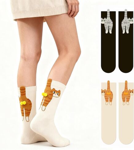 2 Pairs Crew Socks for Woman, Cute Funny Soft Socks, Casual Sock in Saudi Arabia