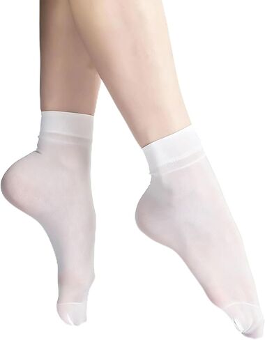10 Pairs Sheer Nylon Socks for Women Thin Ankle Stocking Footies Transparent Silk Sheer Socks (White) in Saudi Arabia
