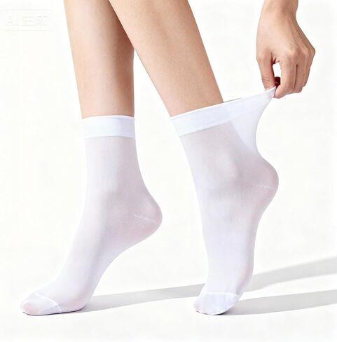 10 Pairs Sheer Nylon Socks for Women Thin Ankle Stocking Footies Transparent Silk Sheer Socks (White) in Saudi Arabia