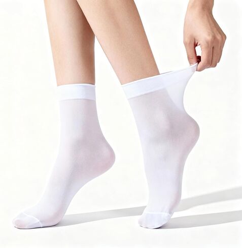 10 Pairs Sheer Nylon Socks for Women Thin Ankle Stocking Footies Transparent Silk Sheer Socks (White) in Saudi Arabia